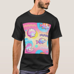 Camiseta Una colorida ilustración de arte pixelado de peces