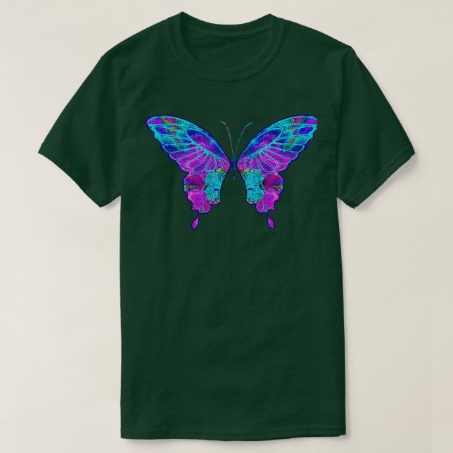 Camiseta Una colorida mariposa psicodélica fractal (Diseño del anverso)