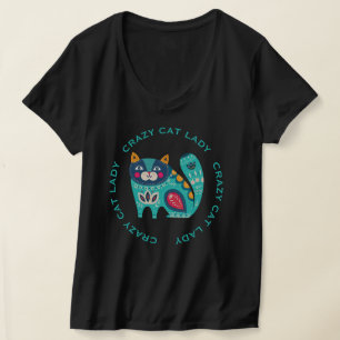 Camiseta Una dama de gato loca, un Ilustracion elegante y c