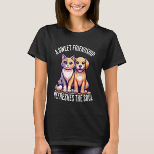 Camiseta Una dulce amistad refresca la alma gato perro fris