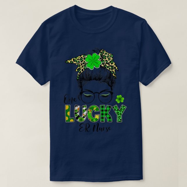 Camiseta Una enfermera de emergencia afortunada, Messy Bun  (Diseño del anverso)