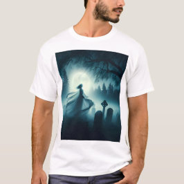 Camiseta una escena aterradora de una mujer fantasma en un 