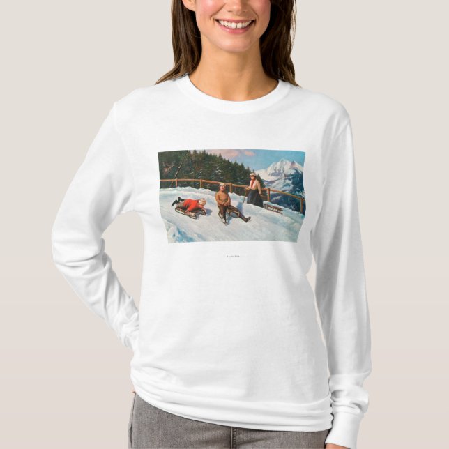 Camiseta Una escena Sledding del trineo largo (Anverso)