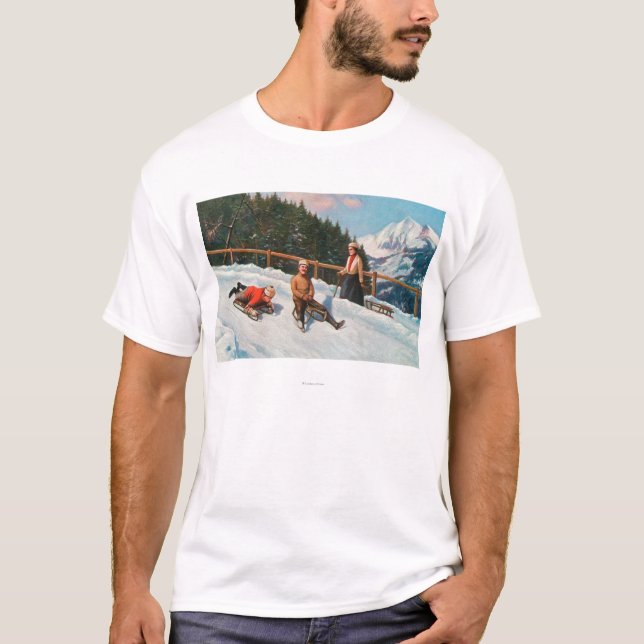 Camiseta Una escena Sledding del trineo largo (Anverso)