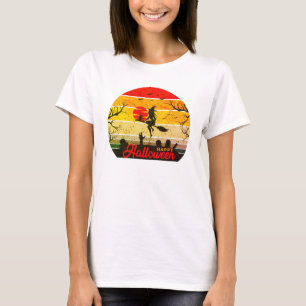 Camiseta Una Escoba Voladora De Brujas En Una Noche Aterrad