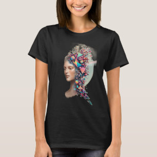 Camiseta Una figura humana disolviéndose en formas geométri