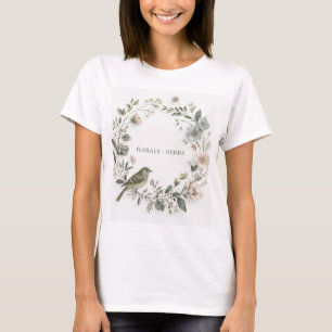 Camiseta una flor de bonito y un pequeño pájaro