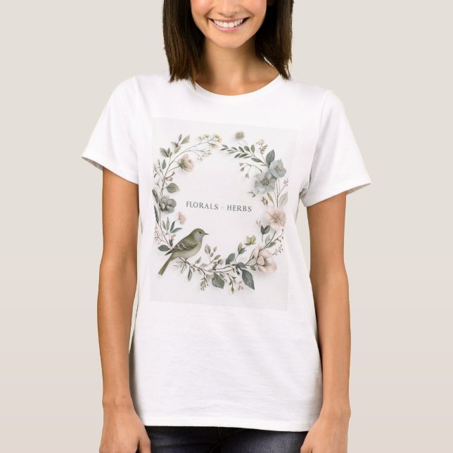Camiseta una flor de bonito y un pequeño pájaro (Anverso)