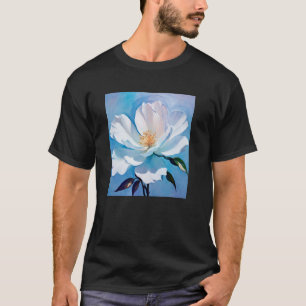 Camiseta Una Flor de Gardenia Blanca Sobre Azul
