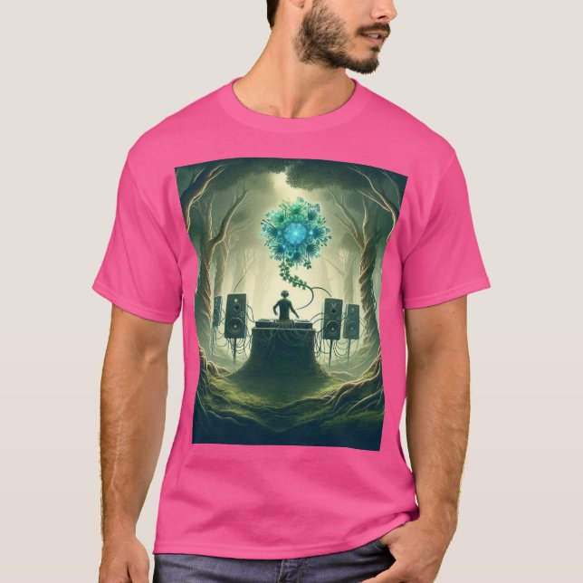 Camiseta Una foto abstracta de un DJ en un bosque místico (Anverso)