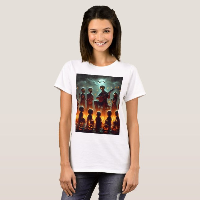 Camiseta una foto de una familia zombie con una guitarra (Anverso completo)