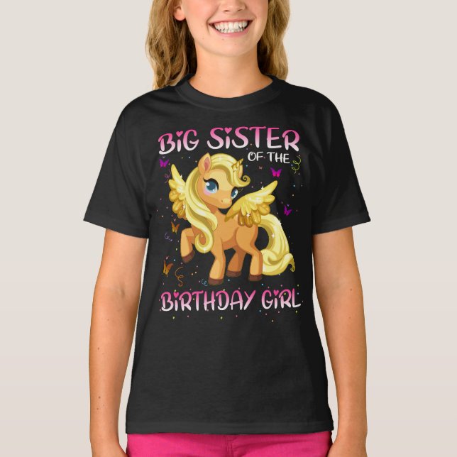 Camiseta una gran hermana del Chica de cumpleaños unicorn (Anverso)