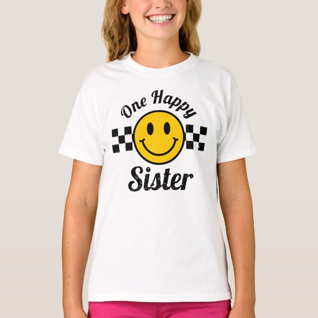 Camiseta Una hermana feliz sonrisa amarilla cumpleaños coin (Anverso)
