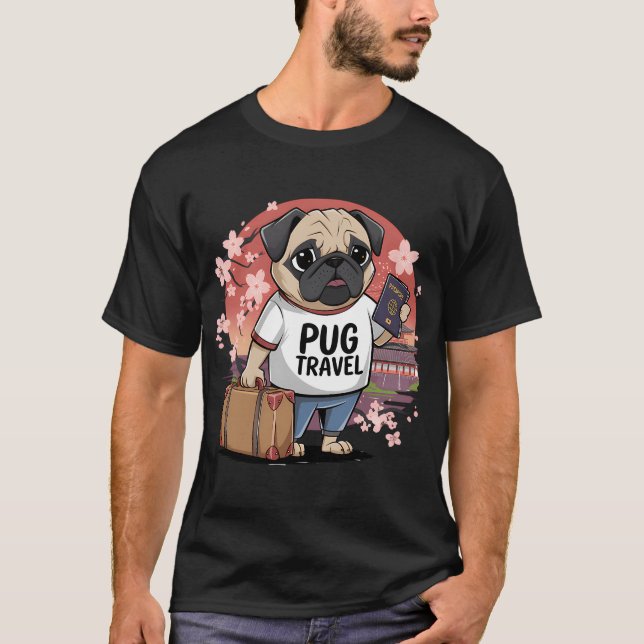 Camiseta Una ilustración de un pug que lleva un con el text (Anverso)