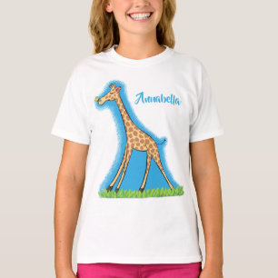 Camiseta Una jirafa alegre con personalizado de mariposa