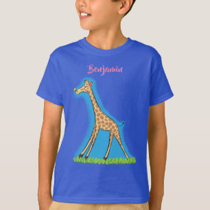 Camiseta Una jirafa alegre con personalizado de mariposa