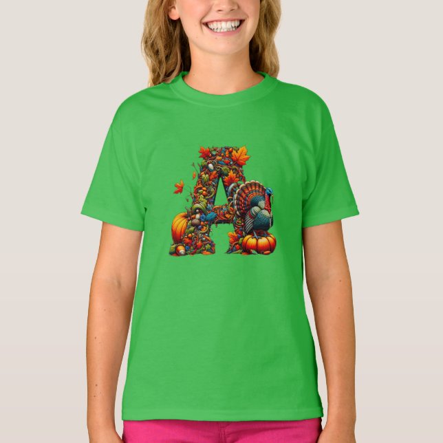 Camiseta Una letra A al estilo de Acción de Gracias (Anverso)