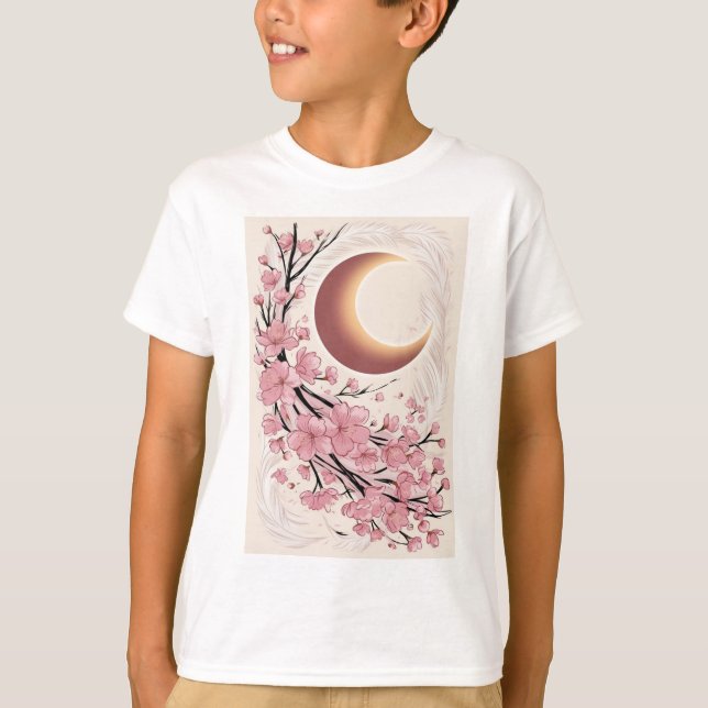 Camiseta Una luna creciente gigante con flores de cerezo ca (Anverso)
