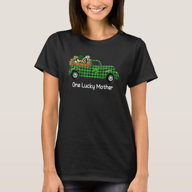 Camiseta Una madre afortunada Green Plaid Truck Shamrock St (Anverso)