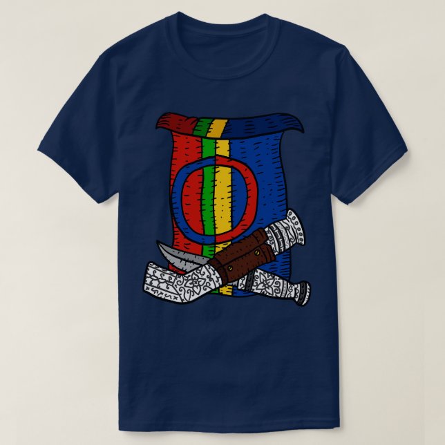 Camiseta una mano de bandera dibujada para el pueblo sami c (Diseño del anverso)