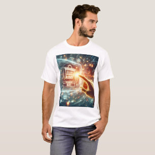 Camiseta una mano está empujando una bolsa de la compra con