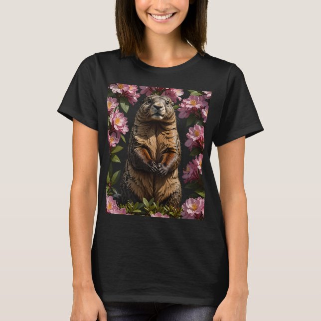 Camiseta Una Marmota Olímpica Rodeada De Flores De Rododend (Anverso)