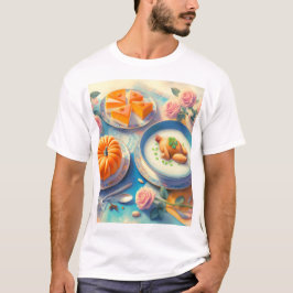 Camiseta una mesa con una mesa y un pastel