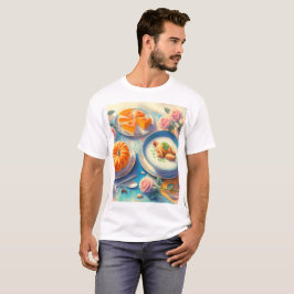 Camiseta una mesa con una mesa y un pastel