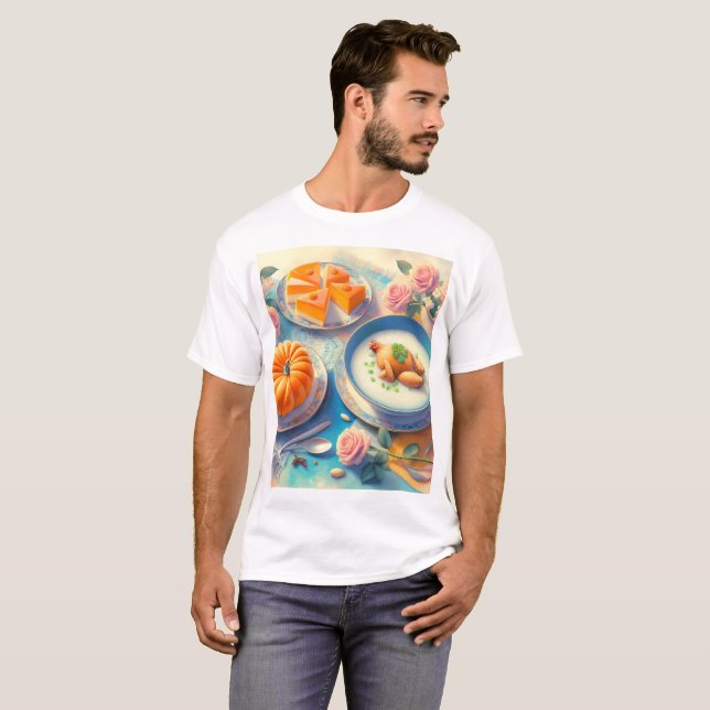 Camiseta una mesa con una mesa y un pastel (Anverso completo)