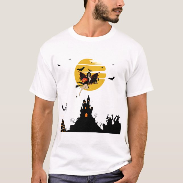 Camiseta una mosca de bruja con calabaza (Anverso)