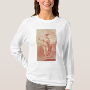 Camiseta Una mujer joven que camina descalzo en un paisaje