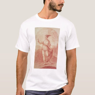 Camiseta Una mujer joven que camina descalzo en un paisaje
