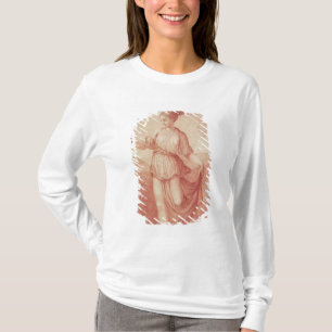 Camiseta Una mujer joven que camina descalzo en un paisaje