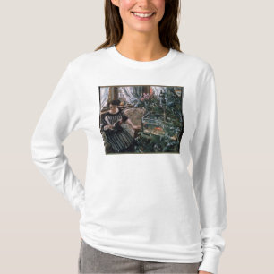 Camiseta Una mujer que lee cerca de un tanque del Goldfish