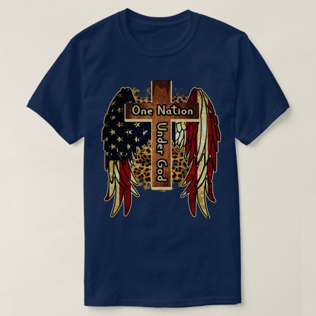 Camiseta Una Nación Bajo Dios 4 De Julio Patriota Cross (Diseño del anverso)