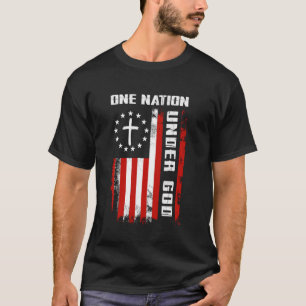 Camiseta Una Nación Bajo Dios Bandera Americana Cruz 4 de J