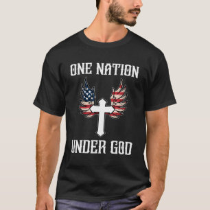 Camiseta Una nación bajo Dios Bandera Estadounidense Cruz C