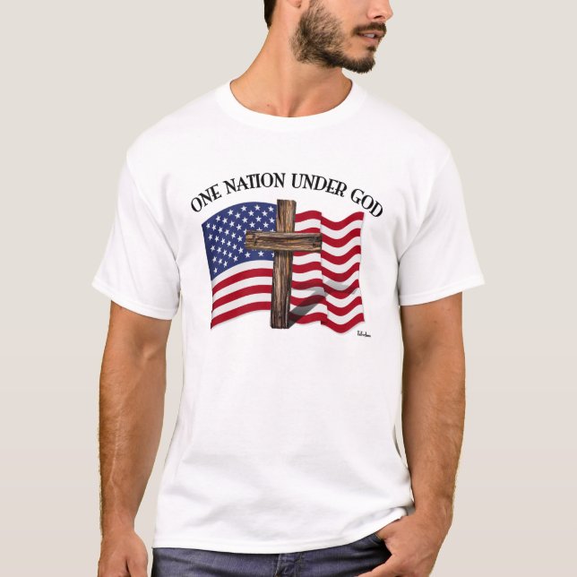 Camiseta Una nación bajo Dios con cruz escarpada y bandera  (Anverso)