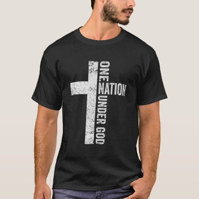 Camiseta Una nación bajo Dios - Cruz Cristiana Americana Fl (Anverso)