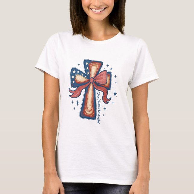 Camiseta Una nación bajo Dios - Cruz Patriótica Cristiana (Anverso)