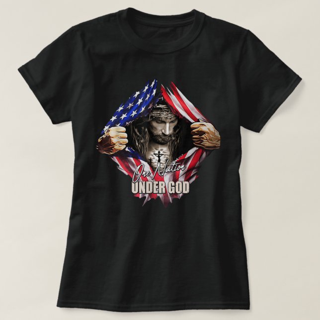 Camiseta Una nación bajo Dios Jesús es la bandera de EE.UU. (Diseño del anverso)