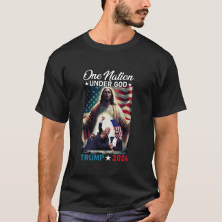 Camiseta Una nación bajo Dios Trump 2024 Dios Bandera Ameri