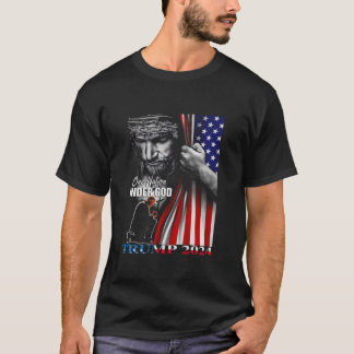 Camiseta Una nación bajo Dios Trump 2024 Dios Bandera Ameri