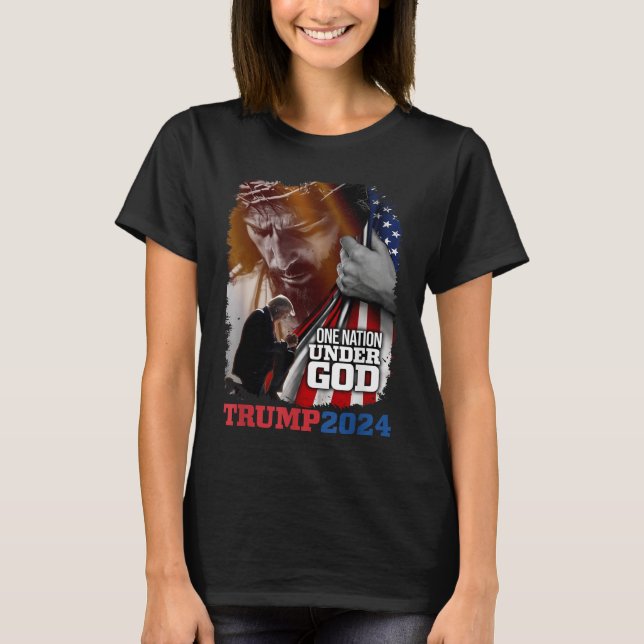 Camiseta Una nación bajo la presidencia de Dios Trump 2024 (Anverso)