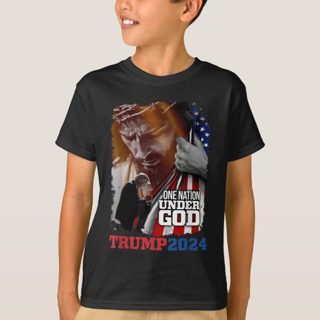 Camiseta Una nación bajo la presidencia de Dios Trump 2024 (Anverso)