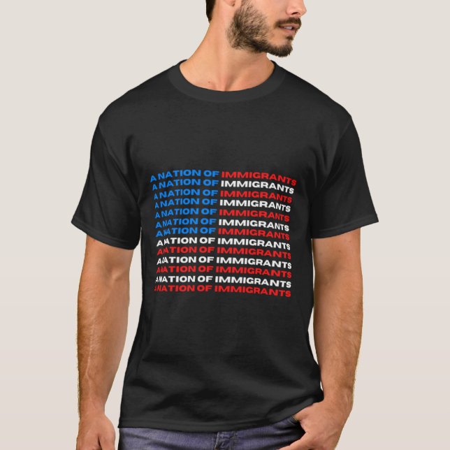 Camiseta Una nación de inmigrantes rojo, blanco y azul de E (Anverso)