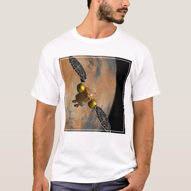 Camiseta Una nave espacial orbitando Marte. (Anverso)