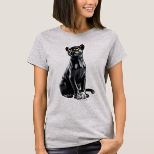 Camiseta Una pantera negra sentada, observando el ambiente