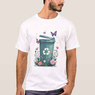 Camiseta Una papelera de reciclaje rodeada de mariposas y b