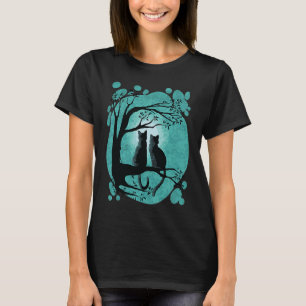 Camiseta Una pareja de gatos lindo mirando la luna llena
